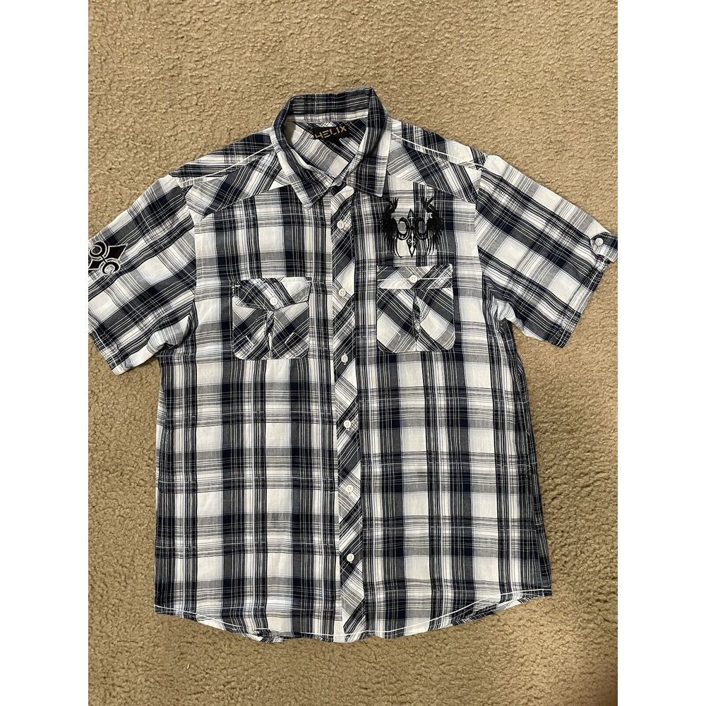 HELIX MENS SHORT SLEEVE BUTTON SHIRT SIZE Extra Large ,‎ Front Snap Pockets